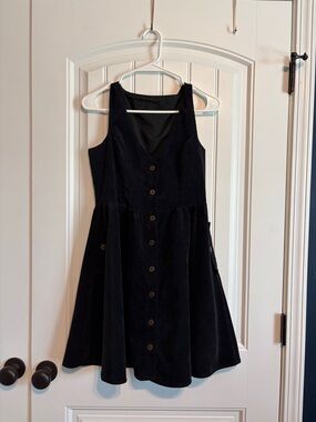 Black Button-Front A-Line Dress